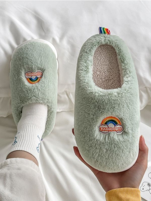 Rainbow Appliques Fluffy Slippers