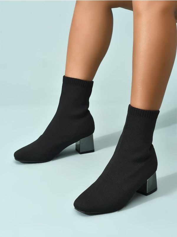 Minimalist Chunky Heeled Sock Boots