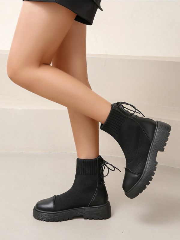 Lace-up Back Knit Sock Boots