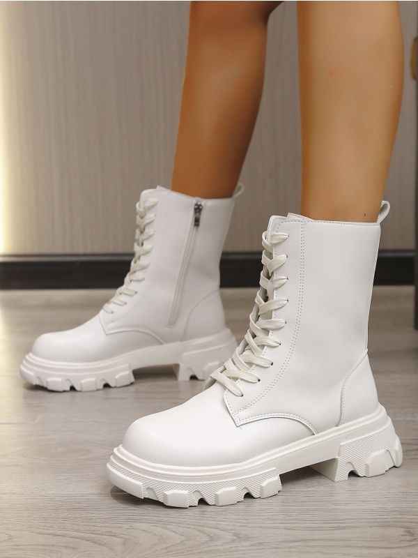 Minimalist Lace-up Front Side Zipper Boots