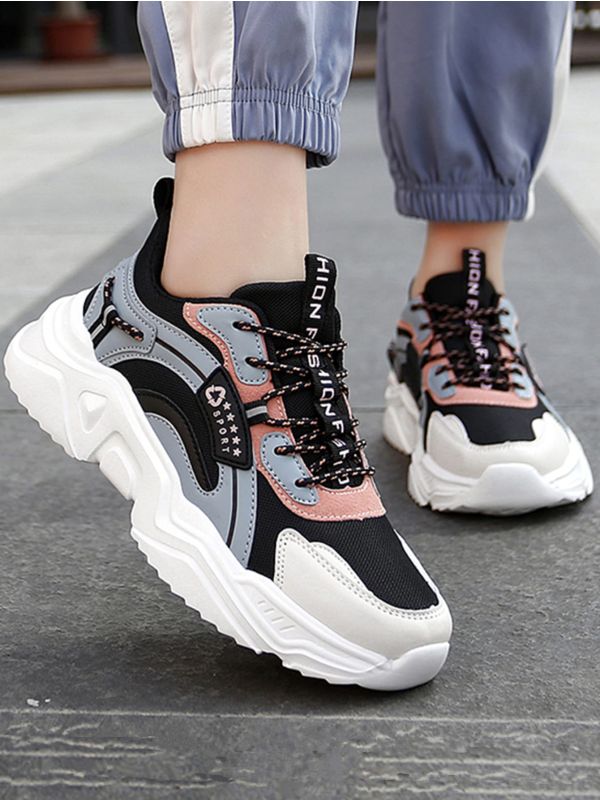 Letter Graphic Lace Up Front Chunky Sneakers