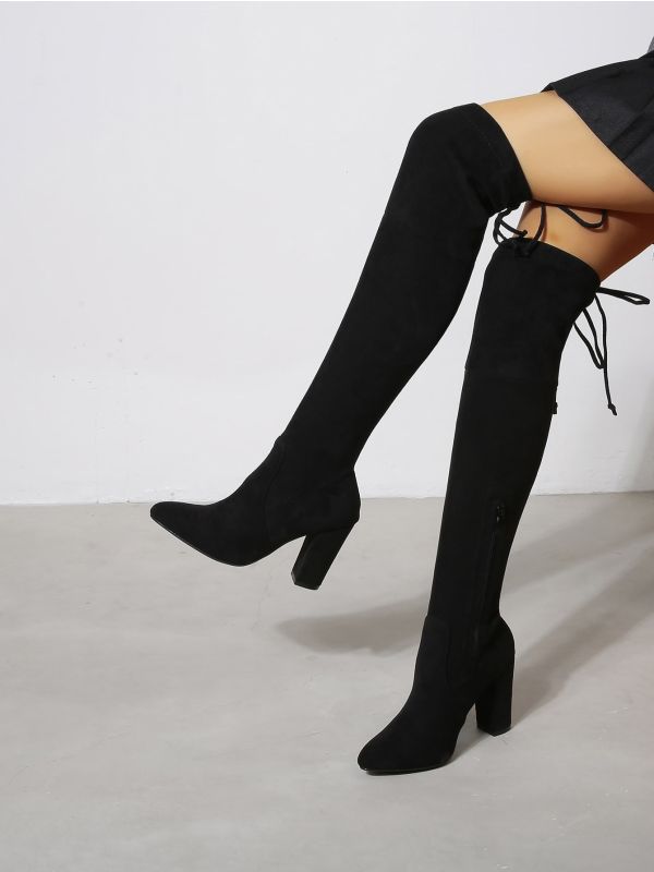 Point Toe Chunky Heeled Over The Knee Boots