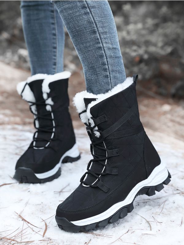 Textured Lace-up Front Snow Boots