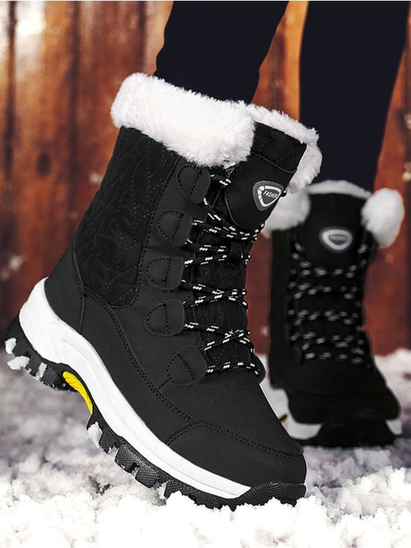 Letter Patch Lace-up Front Snow Boots