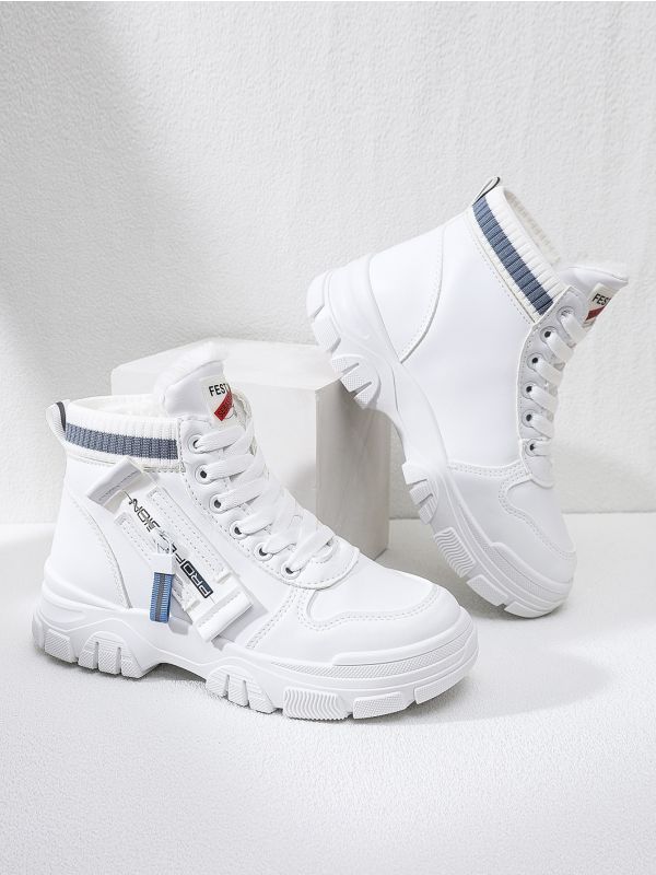 Letter Patch Plush Inside High Top Sneakers