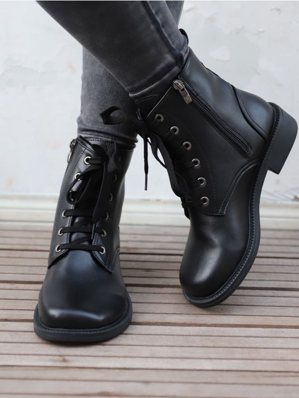 Square Toe Lace-up Combat Boots