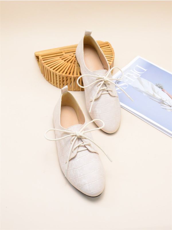 Crocodile Embossed Lace-up Front Flats