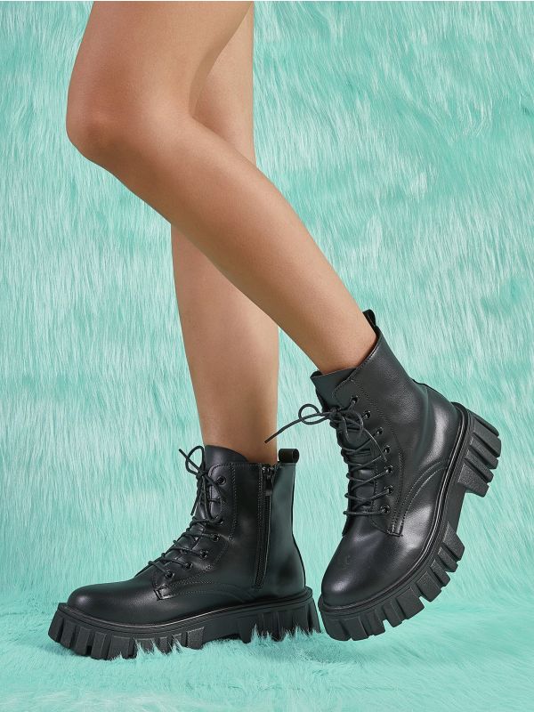 Anime Side Zip Lace Up Front Combat Boots