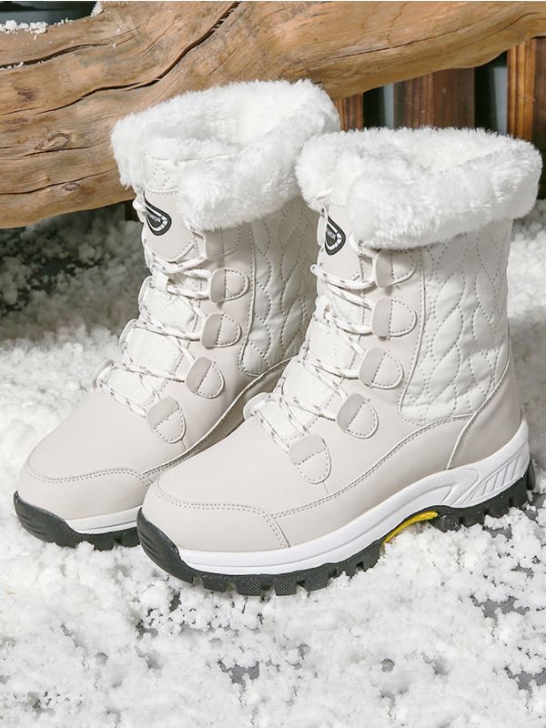 Minimalist Quilted Lace-up Front Snow Boots