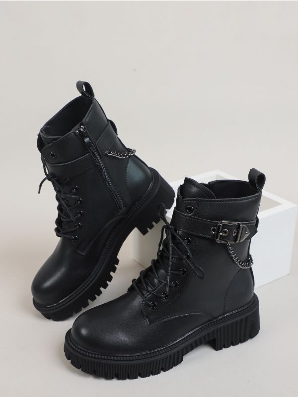 Minimalist Lace-up Front Side Zipper Boots