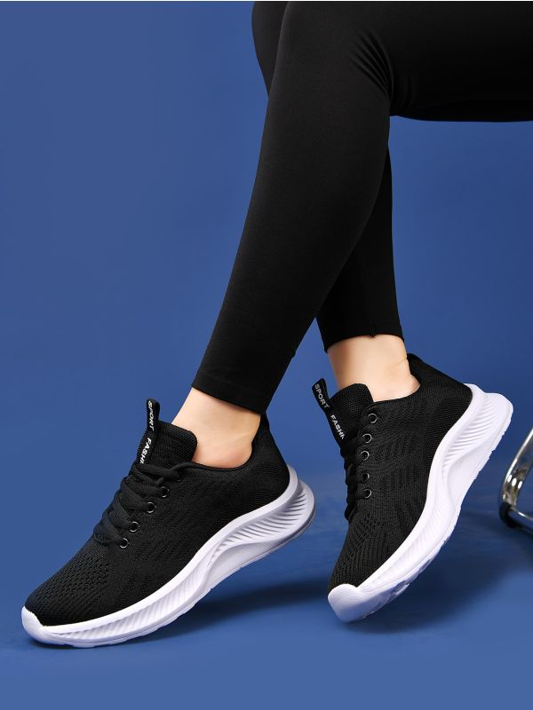 Letter Graphic Lace-up Front Knit Running Shoes