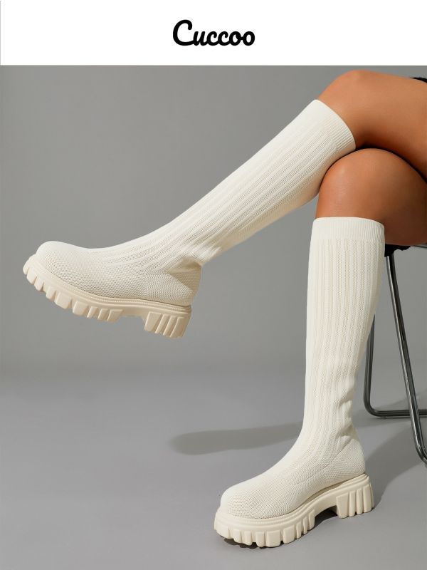 Basic Minimalist Knit Knee Sock Boots