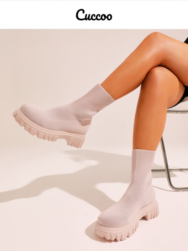 Basic Minimalist Knit Platform Sock Boots