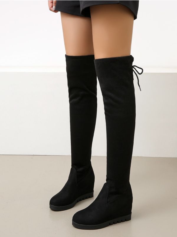 Suede Lace Up Design Wedge Boots