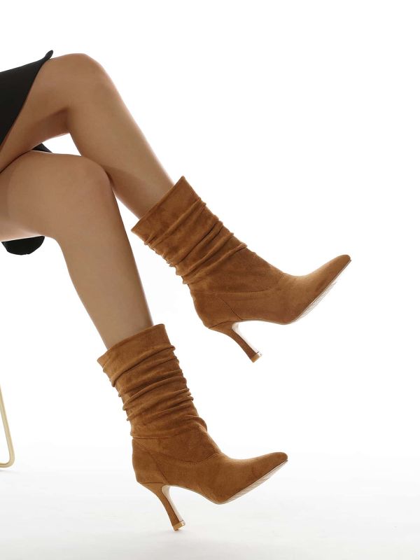 Suede Stiletto Heeled Slouchy Boots