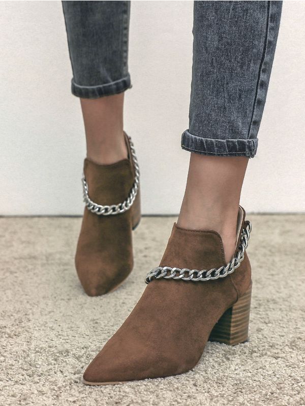 Chain Decor Suede Chunky Boots
