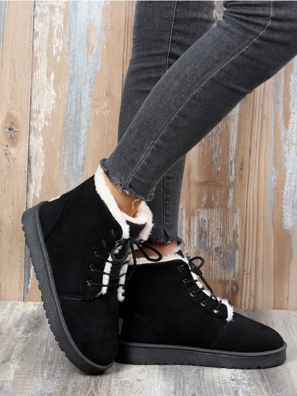 Minimalist Lace-up Front Plush Inside Snow Boots
