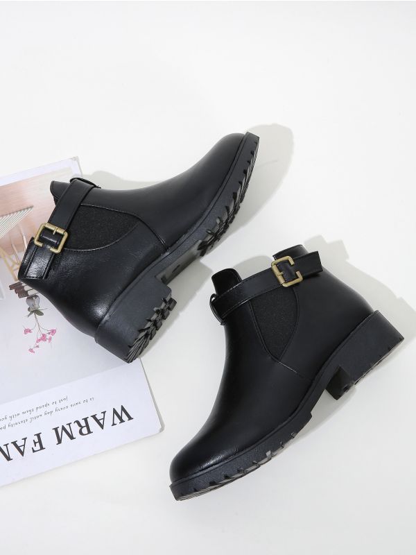 Buckle Decor Flat Ankle Boots