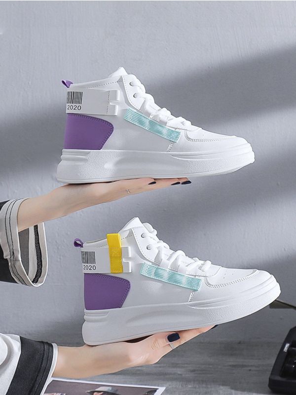 Colorblock Lace-up Front High Top Skate Shoes