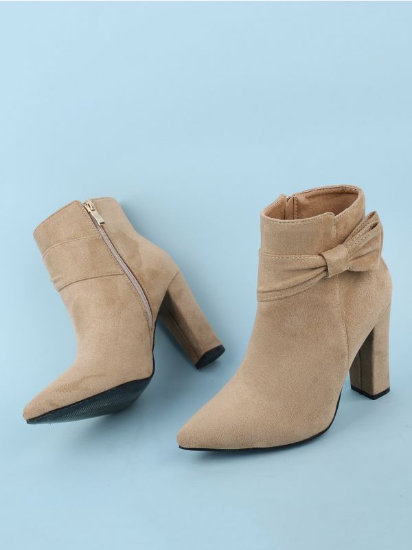 Bow Decor Chunky Heeled Ankle Boots