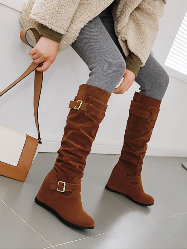 Buckle Decor Wedge Boots