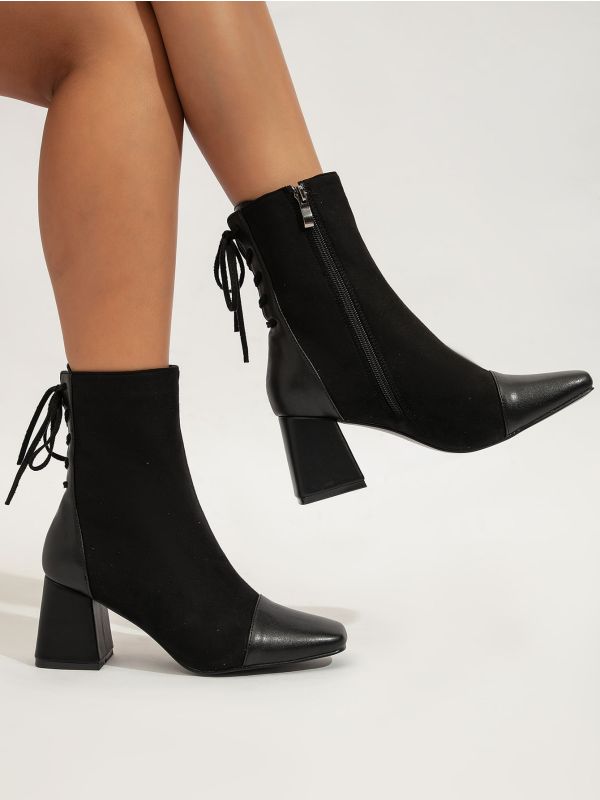 Lace Up Side Zip Point Toe Boots