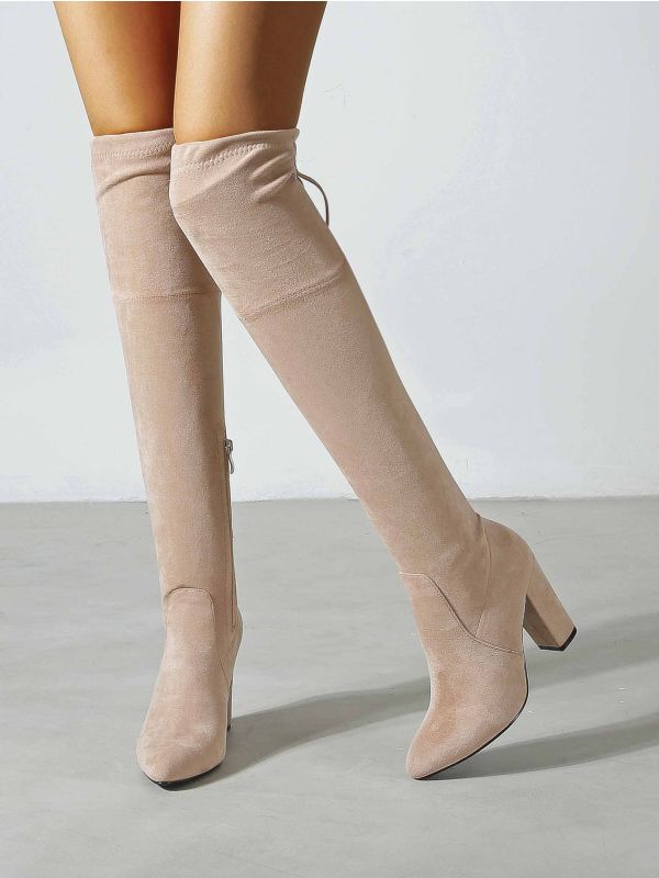 Suede Chunky Side Zipper Sock Boots