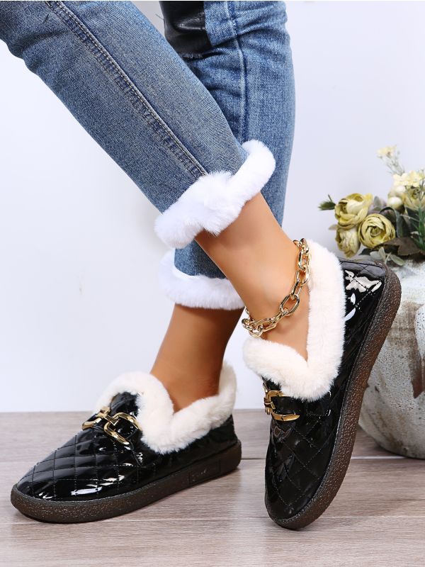 Minimalist Quilted Fluffy Trim Snow Boots