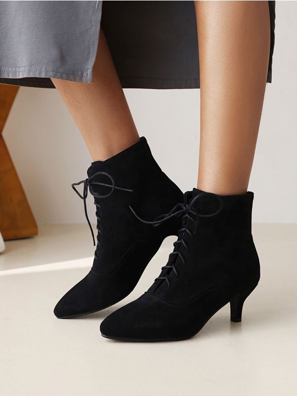 Lace Up Front Point Toe Boots
