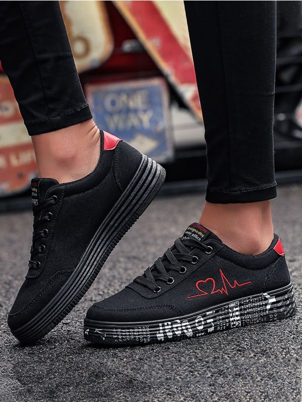 Embroidery Detail Lace Up Front Casual Shoes