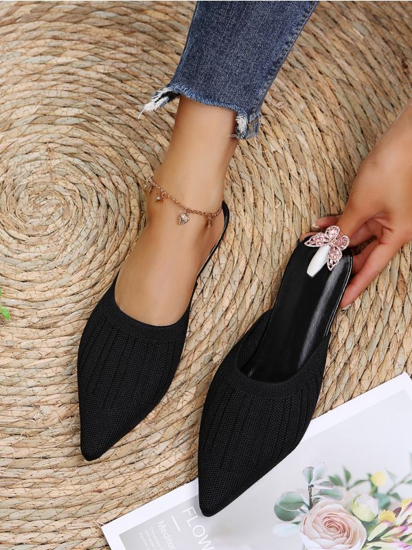 Knit Detail Point Toe Mules