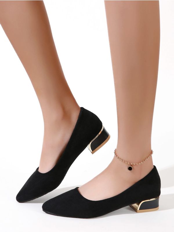 Metal Detail Suede Court Flats