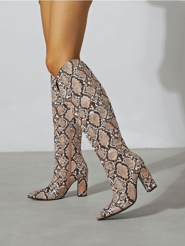 Allover Snakeskin Chunky Classic Boots