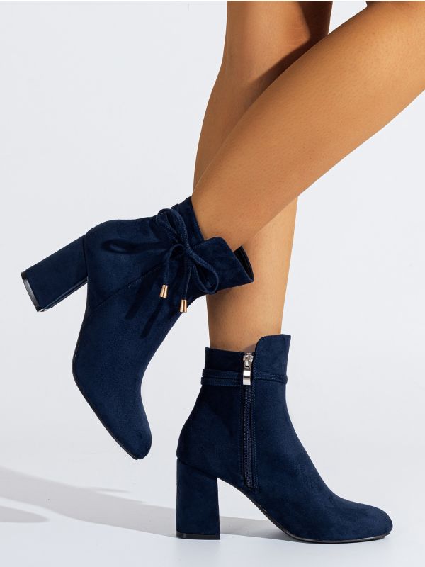 Solid Bow Decor Side Zipper Chunky Heeled Boots