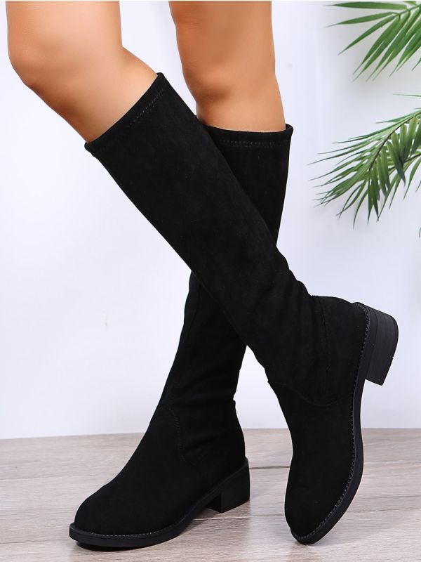 Suede Chunky Heeled Sock Boots