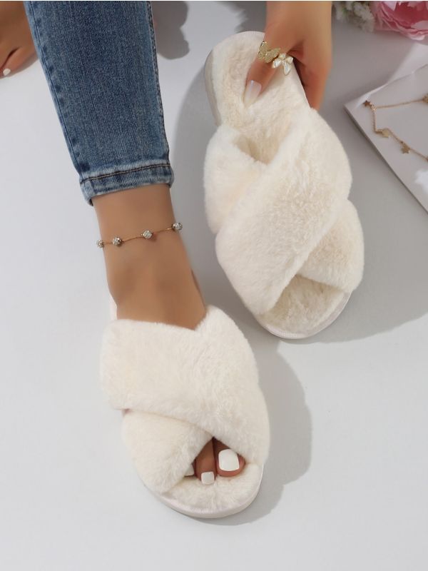 Crossover Strap Fuzzy Slippers