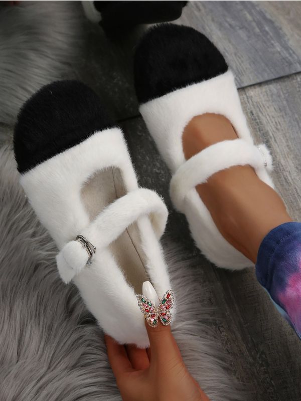 Fluffy Two Tone Mary Jane Flats