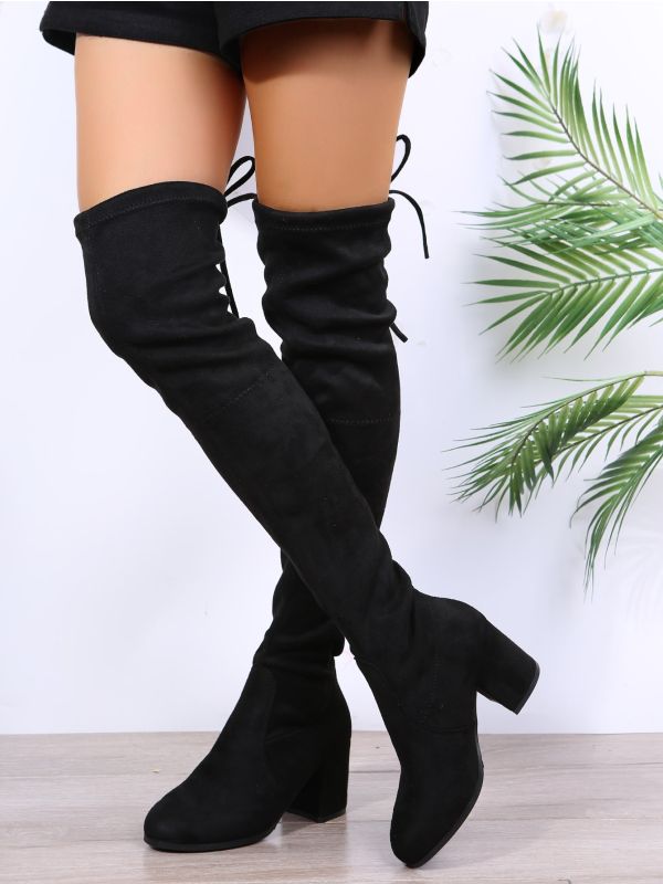 Tie Back Design Chunky Heeled Sock Boots