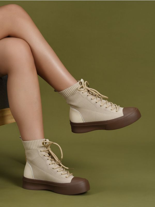 Minimalist Lace Up Decor Sock Boots