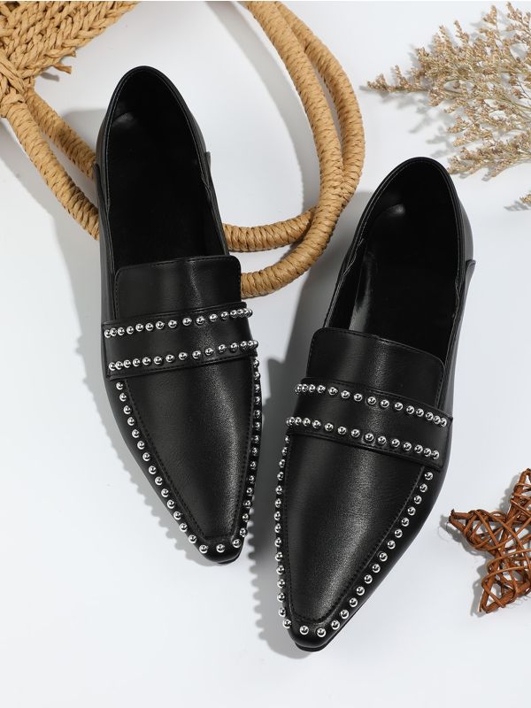 Studded Decor Point Toe Loafers