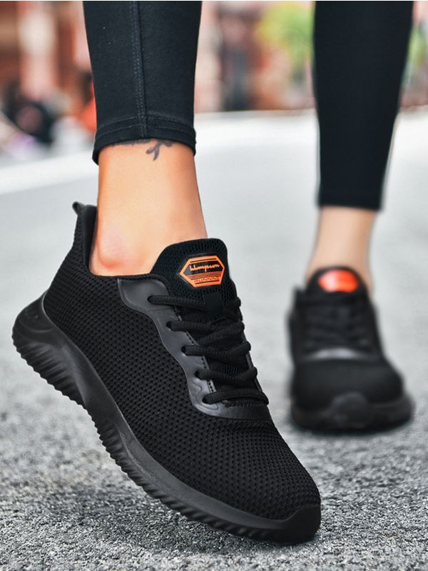 Letter Patch Lace-up Front Mesh Panel Sneakers