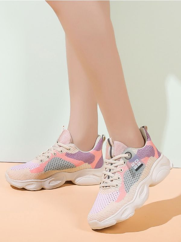 Colorblock Lace Up Front Running Shoes