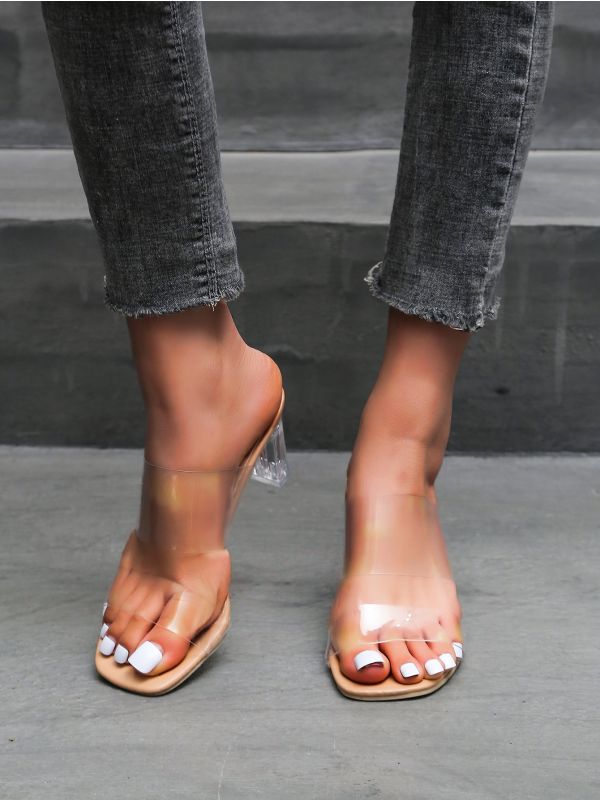 Clear Strap Chunky Heeled Mules