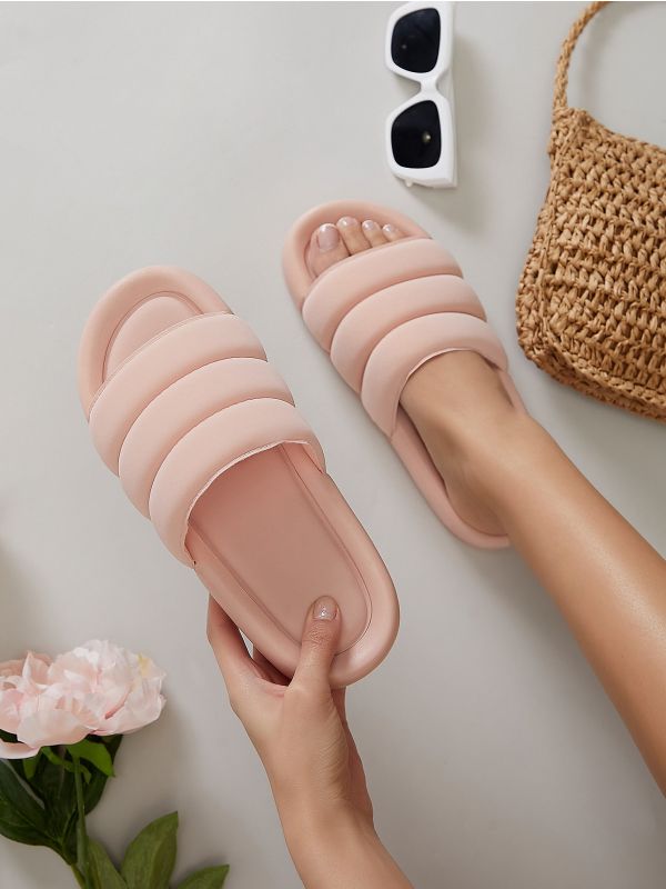 Peep Toe Spandex Band Flatform Slide Sandals