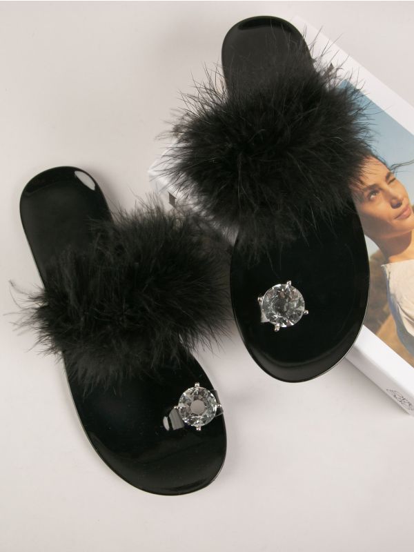 Furry Toe Ring Jelly Flat Sandals