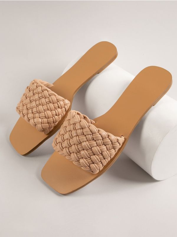 Square Toe Ultra Chunky Strap Over Flat Sandals