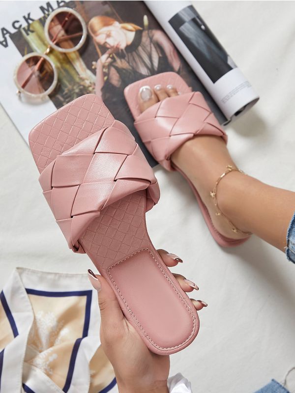 Basketwoven Faux Leather Slide Sandals