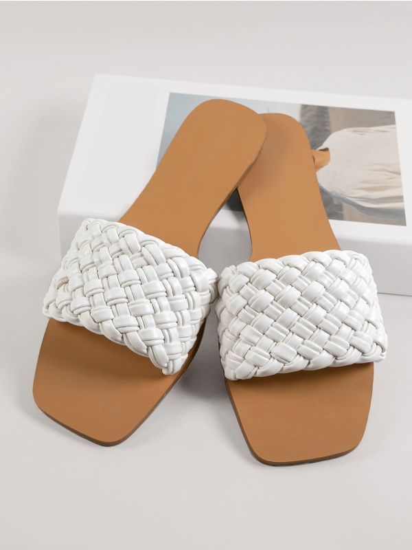 Square Toe Ultra Chunky Strap Over Flat Sandals
