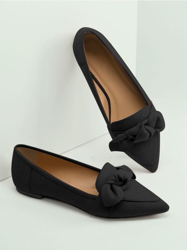 Pointed Toe Bow Detail Slip On Ballet Flats