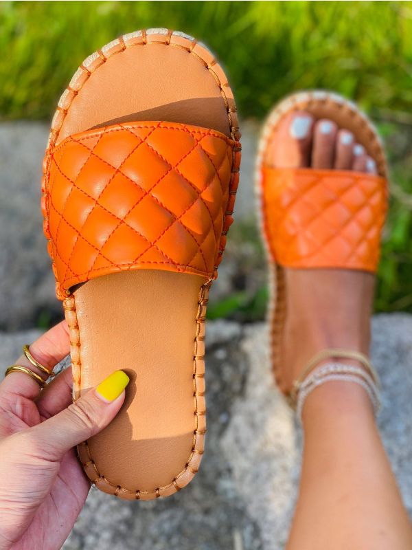 Open Toe Quilted Slide Sandals